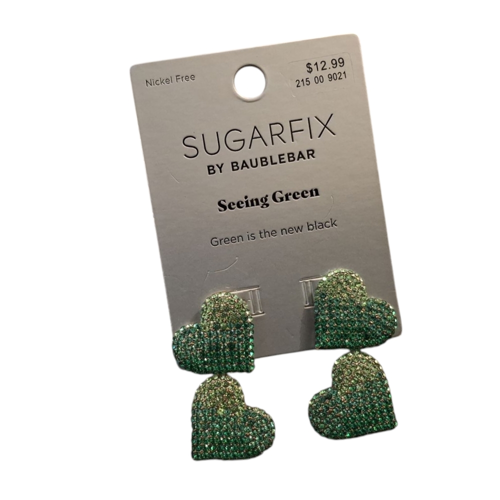 Emerald Green Heart Stud Earrings with Sparkling Texture